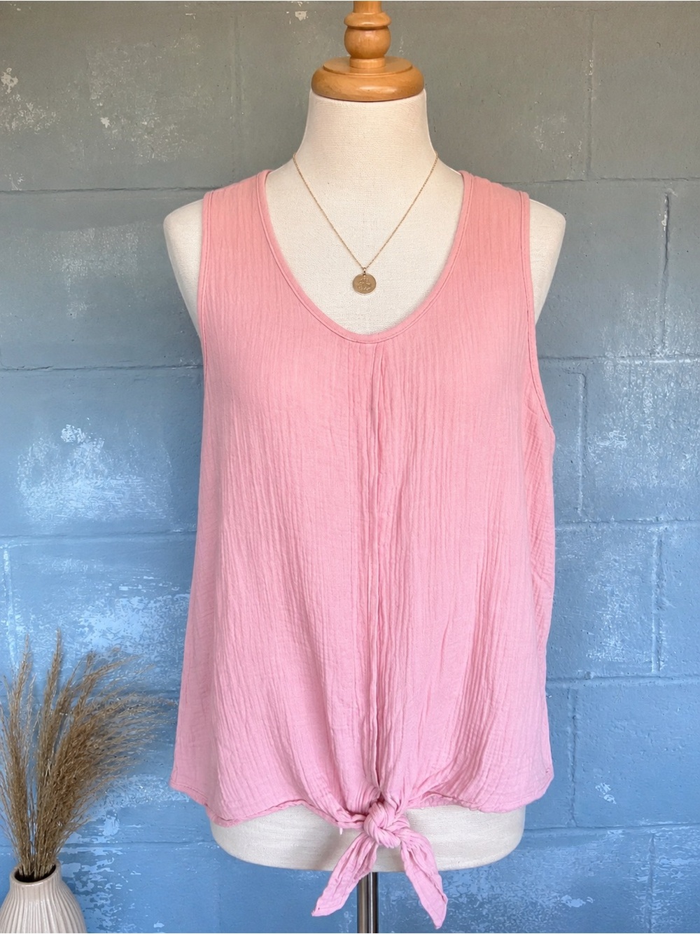 Lime + Chili Soft Pink Gauze Tie Front Tank – Size Large 💯 Cotton Comfy Boho